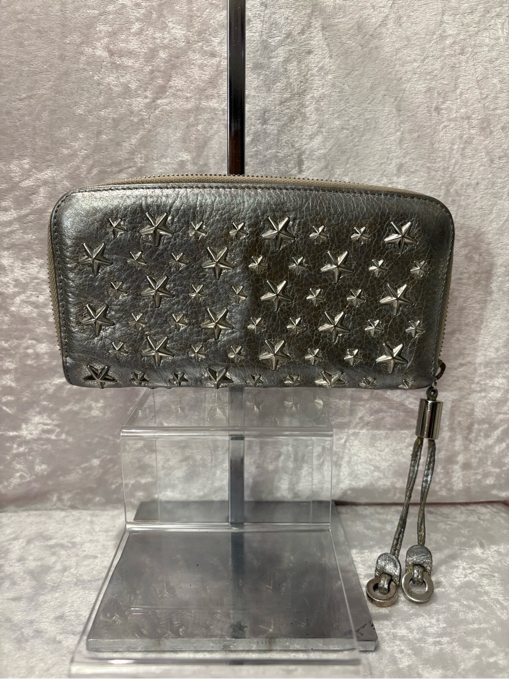 Jimmy Choo Filipa Zip Around Long Wallet Metallic Silver Authentic